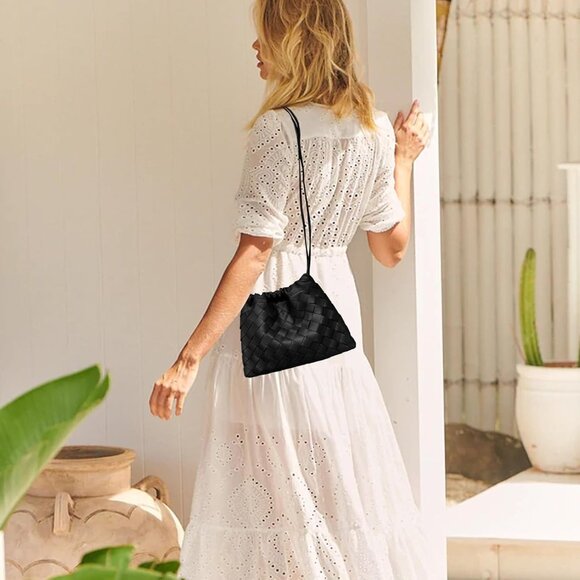 Woven Leather Crossbody Bag for Women Small Stylish Soft Shoulder Purse - Picture 7 of 7